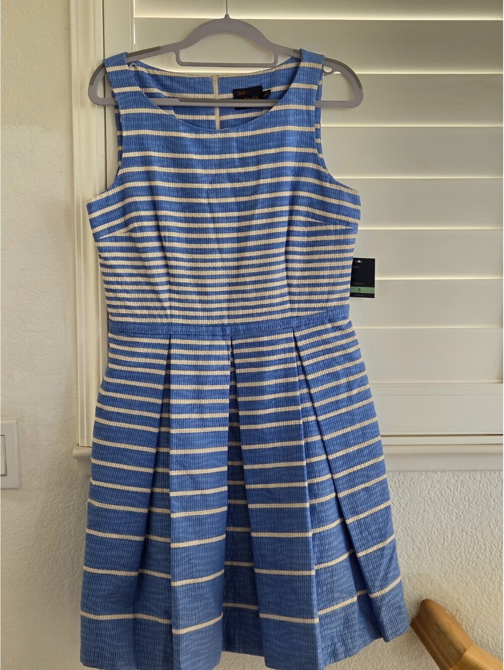Just Taylor Blue White Striped Fit & Flare Sleeveless Dress Women's Size 8 NWT